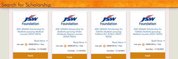 Application Process: JSW UDAAN Scholarship 2023 for Medical Students
Step 5- Now click on the Search and Apply Scheme and select the JSW Foundation.