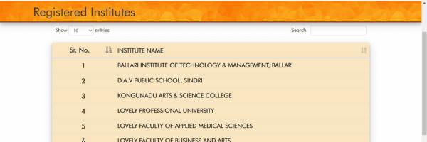 Check list of all the registered institutes on Vidyasaarathi Portal
