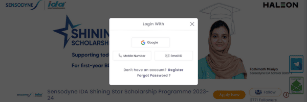 Sign in: Sensodyne IDA Shining Star Scholarship Programme 2023-24